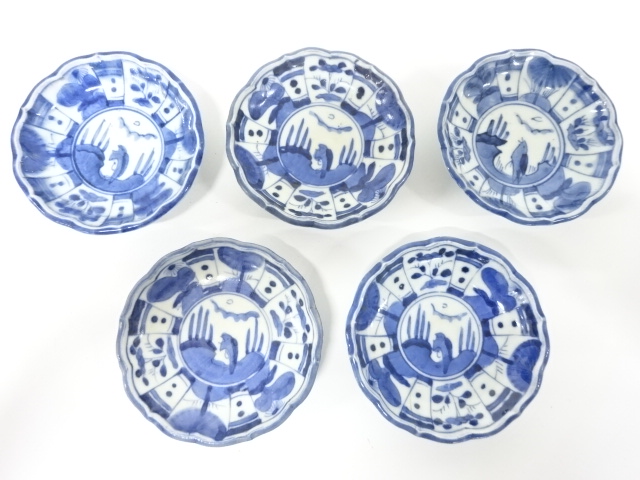 Ko-Imari, hibiscus handled small dish (5 plates)